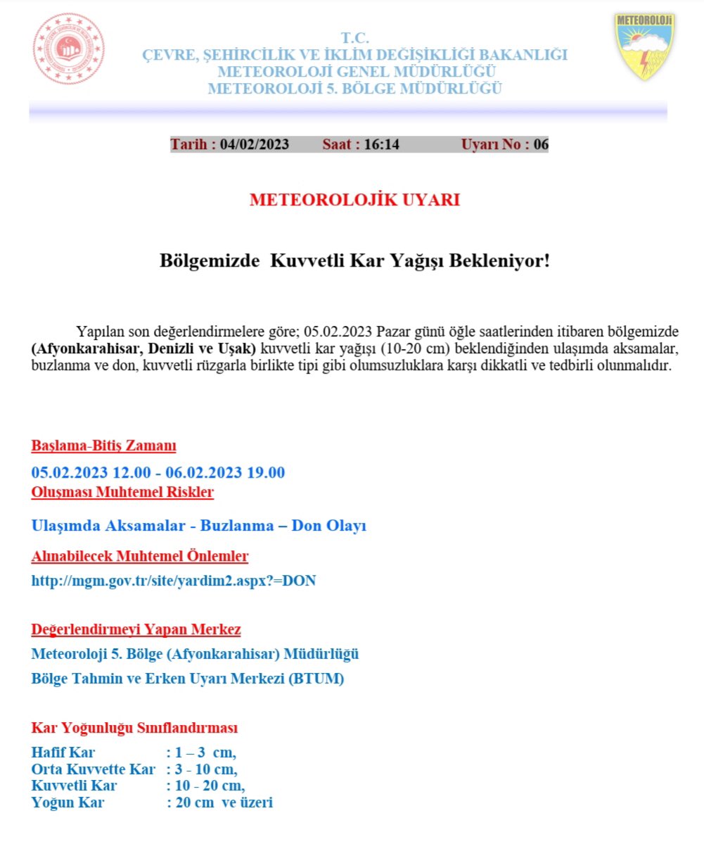 METEOROLOJİK UYARI 